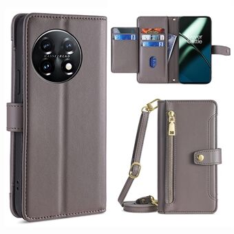 Shockproof Phone Case for OnePlus 11 5G, Zipper Pocket Card Slots Flip Leather Phone Cover with Straps