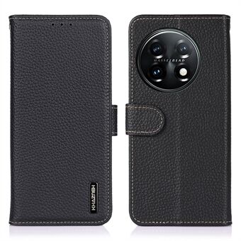 KHAZNEH For OnePlus 11 5G Genuine Leather Flip Phone Wallet Cover Litchi Texture Stand Anti-drop Phone Case