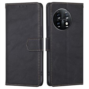 For OnePlus 11 5G Anti-drop Cowhide Texture PU Leather Stand Wallet Phone Case RFID Blocking Cover