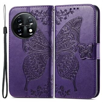 For OnePlus 11 5G PU Leather Shockproof Phone Case Imprinted Butterfly Flip Stand Wallet Cover