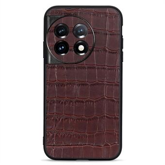 For OnePlus 11 5G Genuine Leather + TPU Crocodile Texture Phone Case Drop-proof Mobile Cover