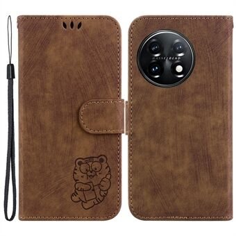 For OnePlus 11 5G PU Leather Folio Flip Case Tiger Pattern Imprinted Stand Wallet Phone Cover