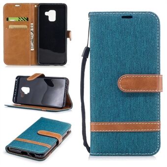 For Samsung Galaxy A8 (2018) Two-tone Jean Cloth Wallet PU Leather Case