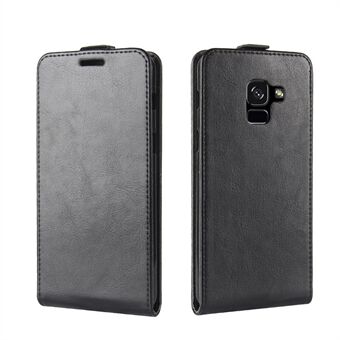 Crazy Horse Vertical Flip Leather Magnetic Phone Casing for Samsung Galaxy A8 (2018) - Black