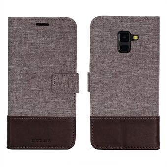 MUXMA Leather Canvas Splicing Stand Mobile Phone Casing for Samsung Galaxy A8 (2018)