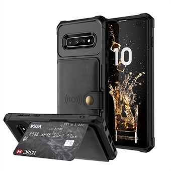 For Samsung Galaxy S10 PU Leather Coated TPU Wallet Kickstand Case with Built-in Magnetic Sheet