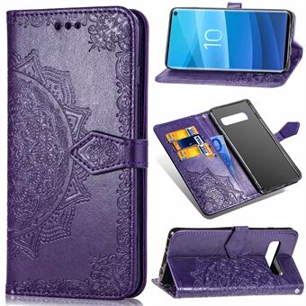 Embossed Mandala Flower Leather Wallet Case with Strap for Samsung Galaxy S10