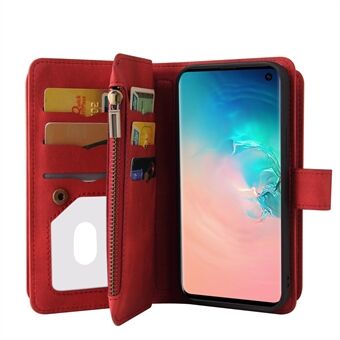 Skin-touch Feel Folio Flip Phone Case with Zipper Pocket and Stand for Samsung Galaxy S10 4G