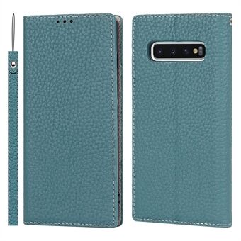 Litchi Skin Genuine Leather Phone Flip Cover Anti-scratch Standing Phone Case for Samsung Galaxy S10