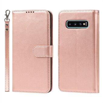 R61 Texture Felled Seam Phone Case Wrist Strap Anti-drop PU Leather Wallet Cover with Stand for Samsung Galaxy S10