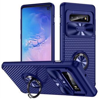 For Samsung Galaxy S10 Ring Kickstand Phone Case PC + TPU Back Cover with Slide Camera Lid