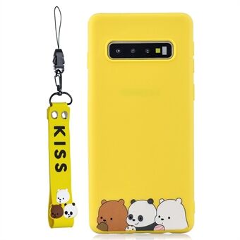 Pattern Printing TPU Gel Protective Case with Silicone Strap for Samsung Galaxy S10 Plus - Yellow