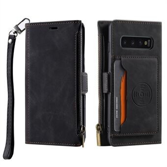 Retro Buckle Wallet Stand Strap Leather Cell Phone Case with Card Slots for Samsung Galaxy S10 Plus