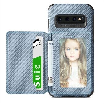 Wallet Design Woven Texture PU Leather Coated Kickstand Hybrid Phone Cover Case with Built-in Metal Sheet for Samsung Galaxy S10 Plus