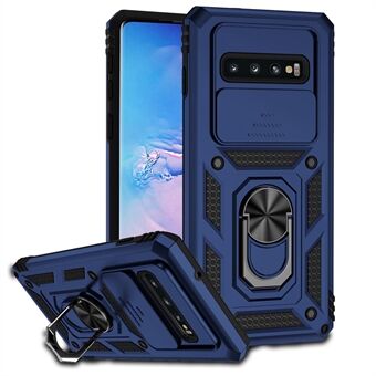 Slide Camera Protector Phone Case for Samsung Galaxy S10 Plus, PC + TPU Anti-drop Cover with Metal Ring Kickstand