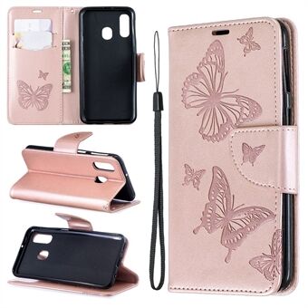 For Samsung Galaxy A40 PU Leather Imprint Butterflies Phone Case