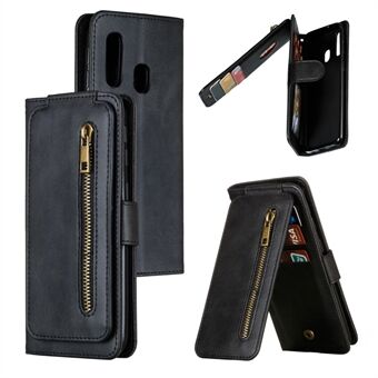 Zipper Pocket 9 Card Slots Leather Wallet Stand Case Cover for Samsung Galaxy A40