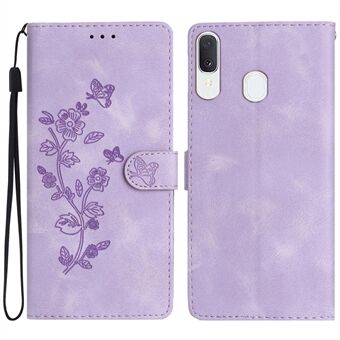 Flower Imprint Wallet Phone Case for Samsung Galaxy A40 PU Leather Stand Shockproof Cover