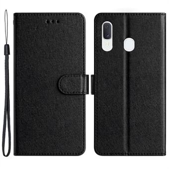 For Samsung Galaxy A40 Wallet Case Phone Stand Cover Silk Texture PU Leather Shell with Hand Strap