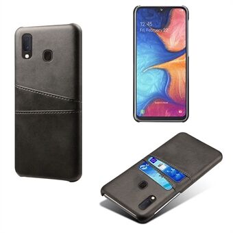 Double Card Slots PU Leather Coated PC Case for Samsung Galaxy A20e - Black