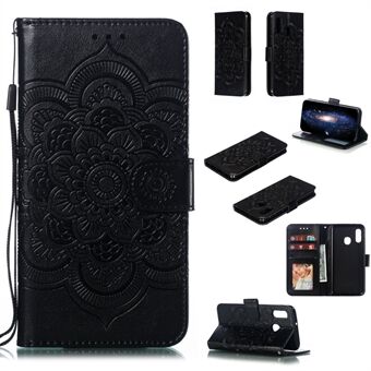 Imprint Mandala Flower Stand Wallet Leather Case for Samsung Galaxy A20e