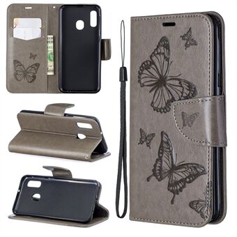 Imprint Butterfly PU Leather Wallet Flip Case with Strap for Samsung Galaxy A20e