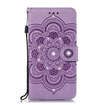 Shiny Diamond Imprint Flower Leather Phone Cover for Samsung Galaxy A20e