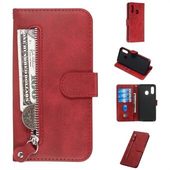 Zipper Pocket Wallet Stand Flip Leather Phone Shell for Samsung Galaxy A20e