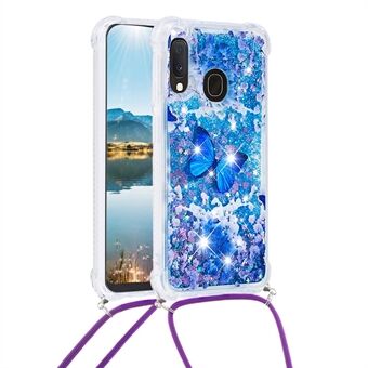 Pattern Printed Quicksand Glitter Sequins TPU Phone Case Protector with Strap for Samsung Galaxy A20e / A10e