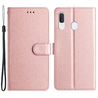 Magnetic Clasp Case for Samsung Galaxy A20e Silk Texture Leather Wallet Stand Well-protected Shell with Hand Strap