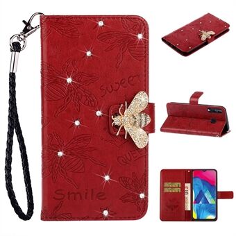 Bee Pattern Rhinestone Decor Leather Wallet Phone Casing Cover for Samsung Galaxy A20s