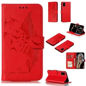 Imprint Feather Pattern Litchi Skin Leather Wallet Case for Samsung Galaxy A51