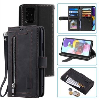 Zipper Pocket Wallet Stand Flip Leather Cell Phone Cover Casing for Samsung Galaxy A51 SM-A515