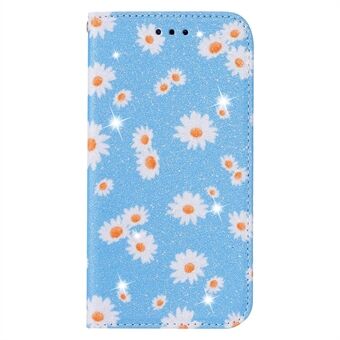 Daisy Pattern Flash Powder Phone Case Card Holder Leather Shell for Samsung Galaxy A51 SM-A515/M40S