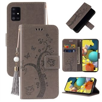 Imprint Lucky Tree Wallet Stand Leather Casing for Samsung Galaxy A51 SM-A515