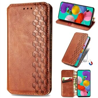 Wallet Stand Design Fashion Rhombus Texture PU Leather Auto-absorbed Case for Samsung Galaxy A51 4G SM-A515