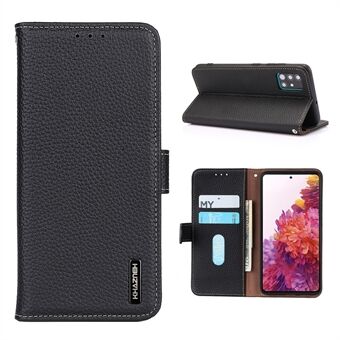 KHAZNEH for Samsung Galaxy A51 4G SM-A515 Litchi Texture Top Layer Genuine Leather Shell Cell Phone Stand Case