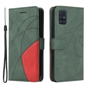 PU Leather Wallet Stand Phone Case Shell with Bi-color Splicing Design for Samsung Galaxy A51 4G SM-A515