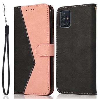 Bi-color Splicing Stand Wallet Case Anti-fall Leather Shell for Samsung Galaxy A51 4G SM-A515