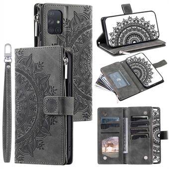 For Samsung Galaxy A51 4G SM-A515 PU Leather Phone Case Mandala Flower Imprinted Shockproof Cover Magnetic Clasp Multi Card Slot Phone Shell with Zippered Wallet / Strap