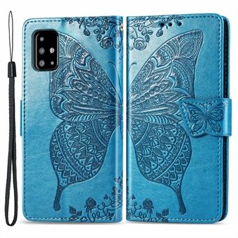 For Samsung Galaxy A51 4G SM-A515 Imprinted Butterfly Pattern Anti-scratch Phone Case PU Leather Stand Wallet Cover with Strap