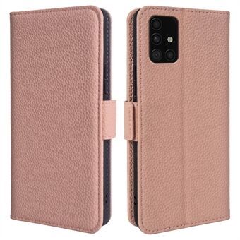 Flip Stand Shell for Samsung Galaxy A51 4G SM-A515 Genuine Cowhide Leather+TPU Litchi Texture Wallet Cover