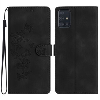 For Samsung Galaxy A51 4G SM-A515 Flower Imprint Phone Case Wallet Stand Leather Phone Cover