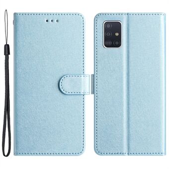 For Samsung Galaxy A51 4G SM-A515 Anti-drop Leather Phone Wallet Stand Cover Silk Texture Case with Hand Strap