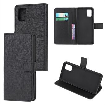 Litchi Grain Wallet Stand Leather Shell for Samsung Galaxy A71 - Black