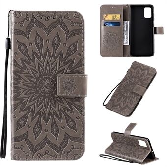 Imprint Sunflower Leather Wallet Shell Case for Samsung Galaxy A71 - Grey