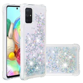 Liquid Glitter Powder Quicksand Shockproof TPU Case for Samsung Galaxy A71 - Silver Love Hearts