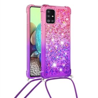 Shockproof Gradient Glitter Powder Quicksand TPU Phone Case with Strap for Samsung Galaxy A71 5G SM-A716