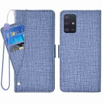 Phone Flip Wallet Case For Samsung Galaxy A71 4G SM-A715, Jean Cloth Texture Magnetic Closure PU Leather Phone Cover Stand with Rotating Card Slots