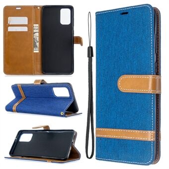 Color Splicing Jeans Cloth Skin Wallet Leather Phone Casing for Samsung Galaxy S20 Plus